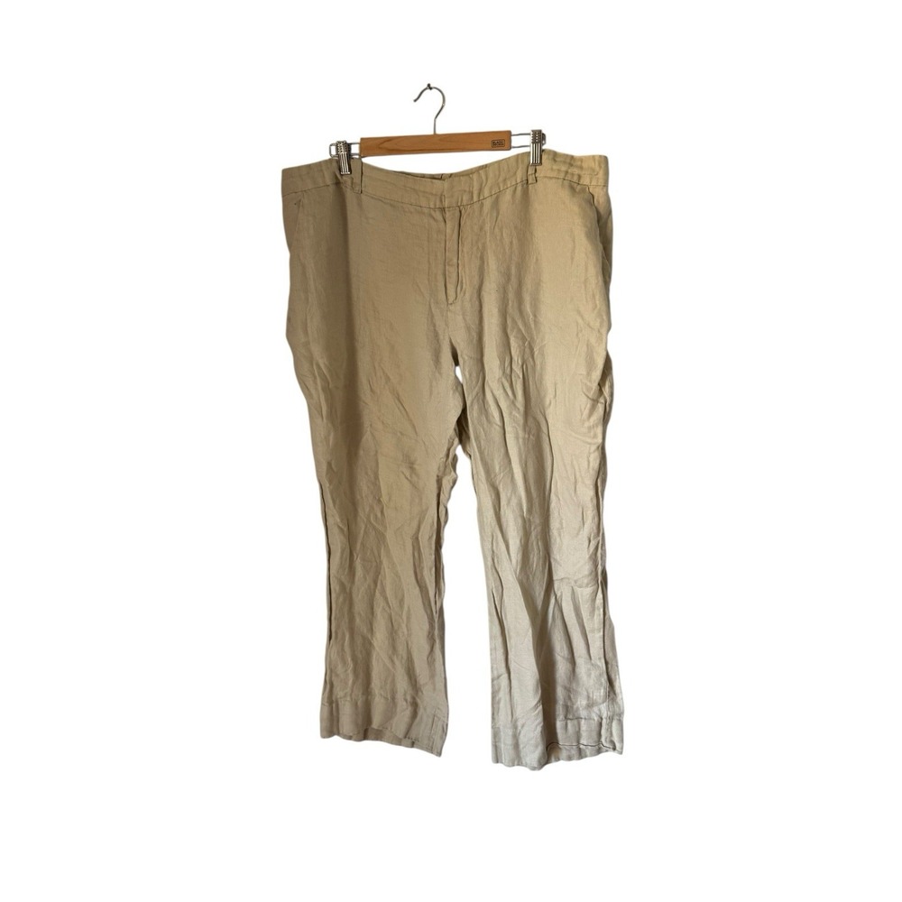 Coldwater Creek Cropped Linen Pants Plus Sz  20‎ Wide Leg Natural Fit tan ankle